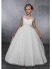 Ivory Sequin Tulle Keyhole Corset Back Beaded Waist Flower Girl Dress